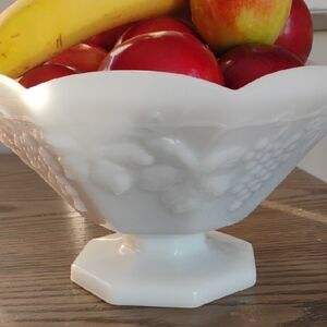 Vintage White Milk Glass Decorative Pedastal Bowl